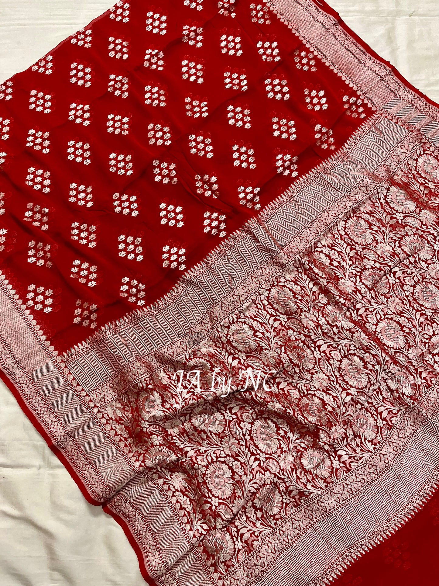 Carmine Banarasi Pure Khaddi Georgette Saree