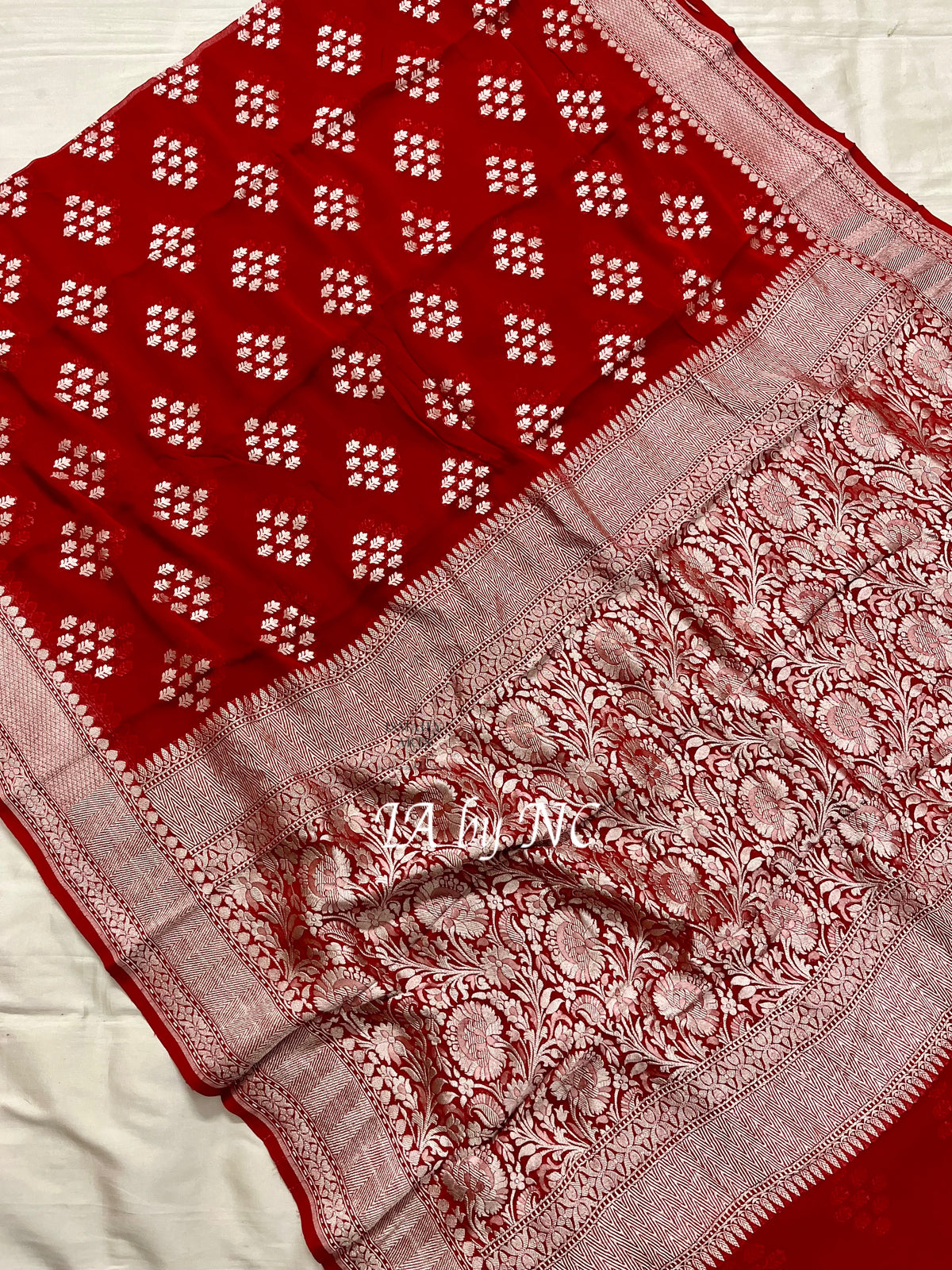 Carmine Banarasi Pure Khaddi Georgette Saree