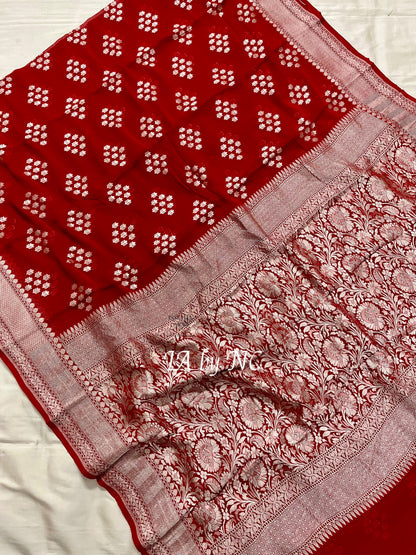 Carmine Banarasi Pure Khaddi Georgette Saree