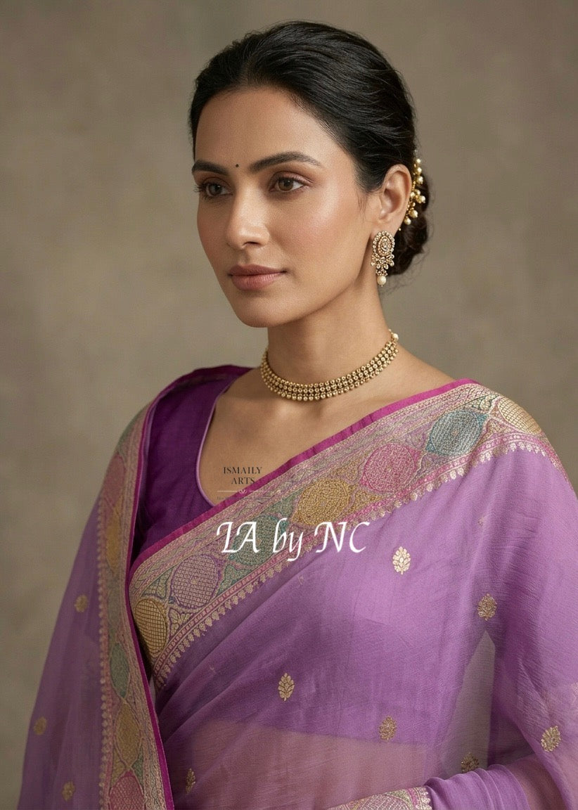 Plum Banarasi Pure Khaddi Georgette Kadwa Saree