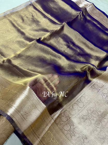 Eggplant Banarasi Pure Tissue Silk Saree