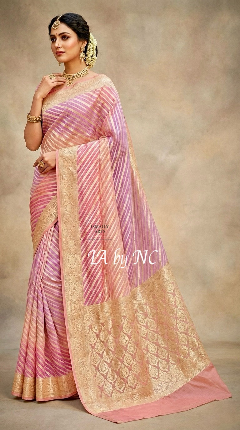 Salmon Banarasi Pure Khaddi Georgette Saree