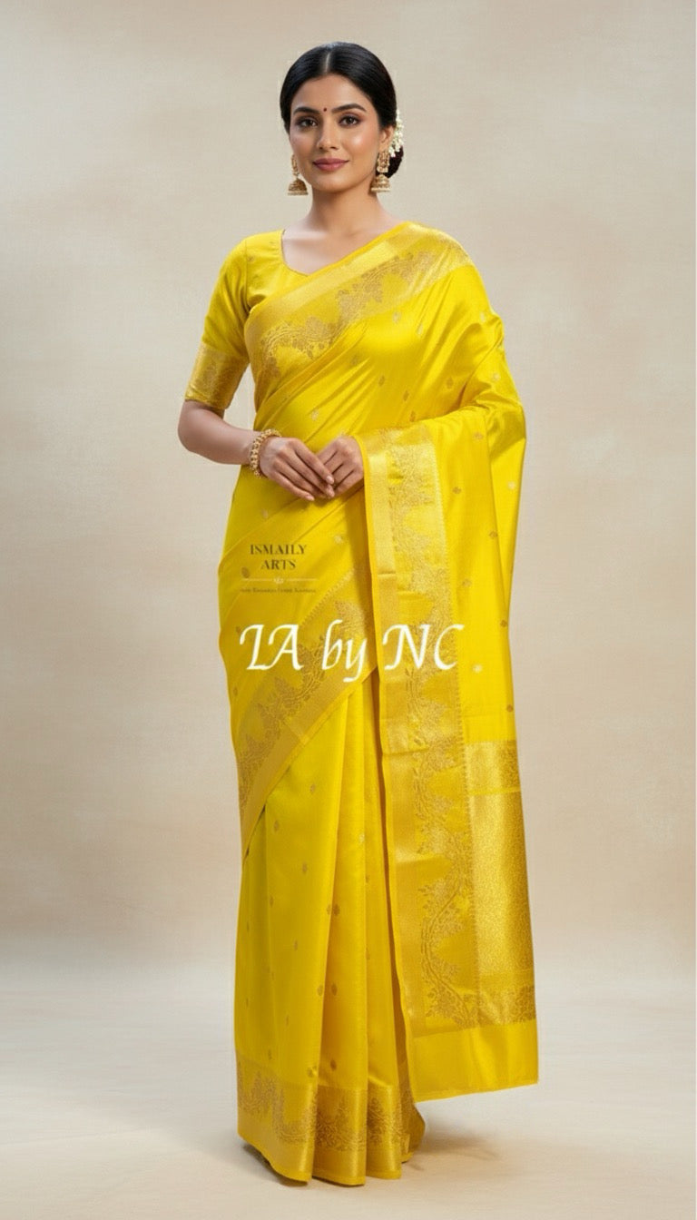 Bumblebee Banarasi Pure Katan Silk Mango Kadwa Saree