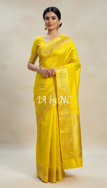 Bumblebee Banarasi Pure Katan Silk Mango Kadwa Saree
