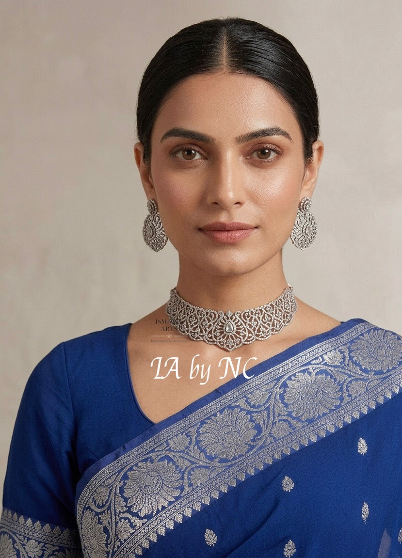 Denim Banarasi Pure Khaddi Georgette Kadwa Saree