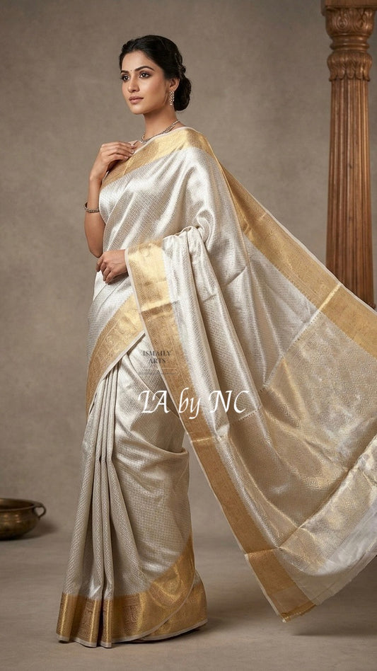 Offwhite Banarasi Pure Tissue Silk Brocade Saree