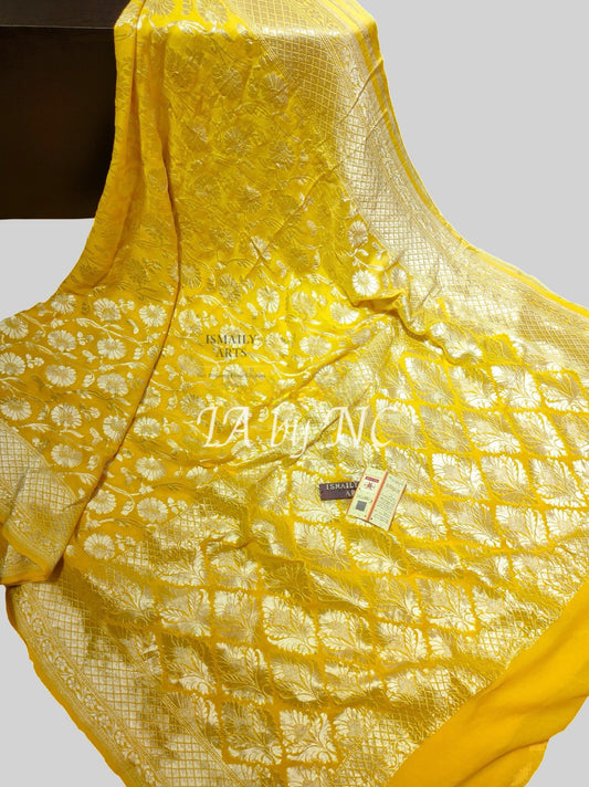 Yellow Banarasi Pure Khaddi Georgette Saree