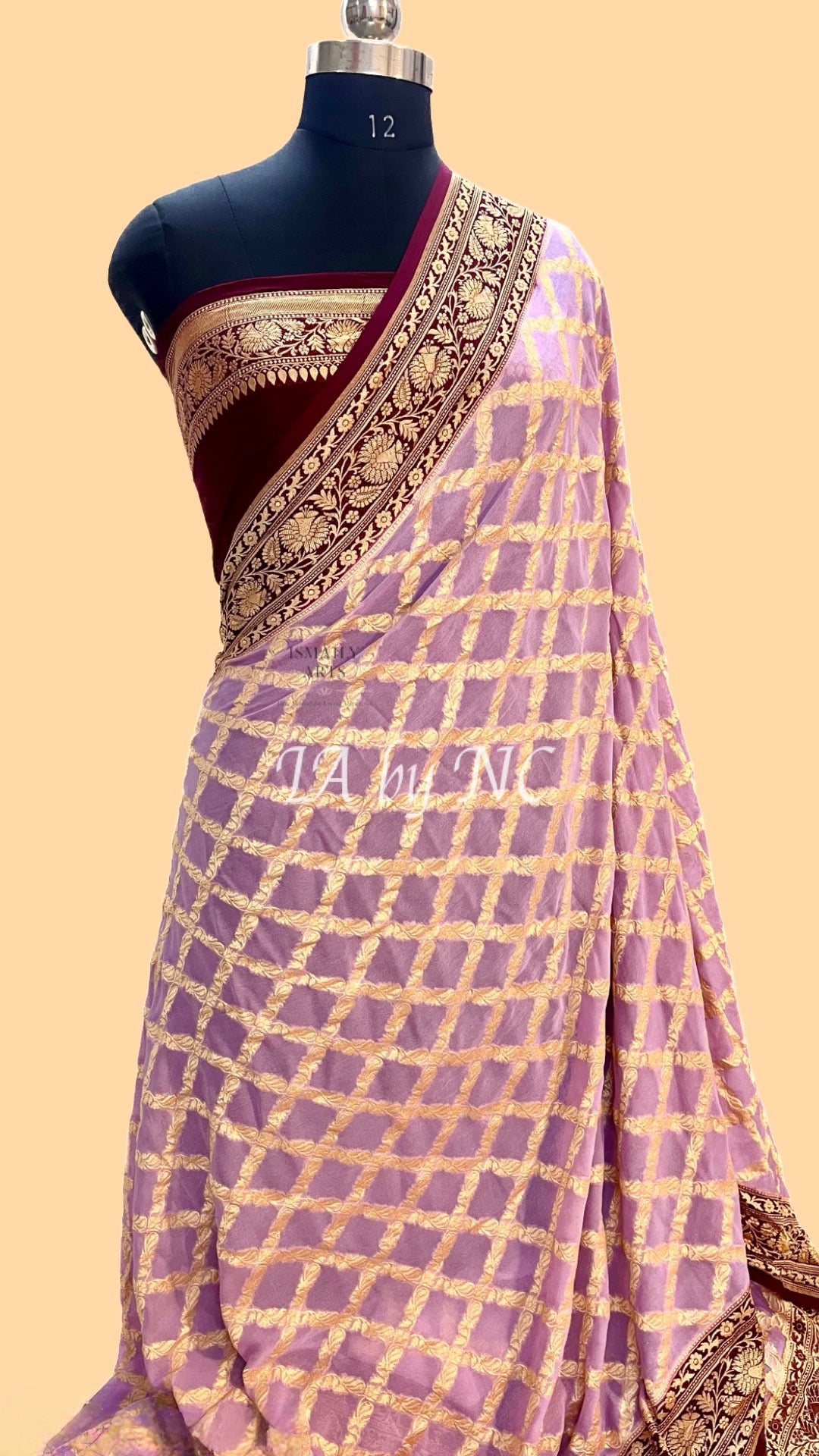 Amaranth Banarasi Pure Khaddi Georgette Saree