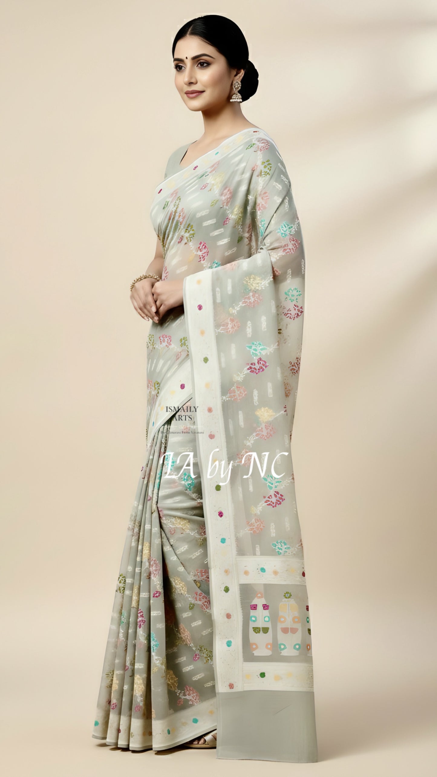 Ash Banarasi Pure Khaddi Tussar Georgette Meenakari Saree