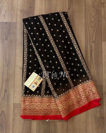 Black Banarasi Pure Khaddi Georgette Saree