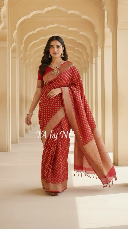 Crimson Banarasi Pure Khaddi Georgette Saree