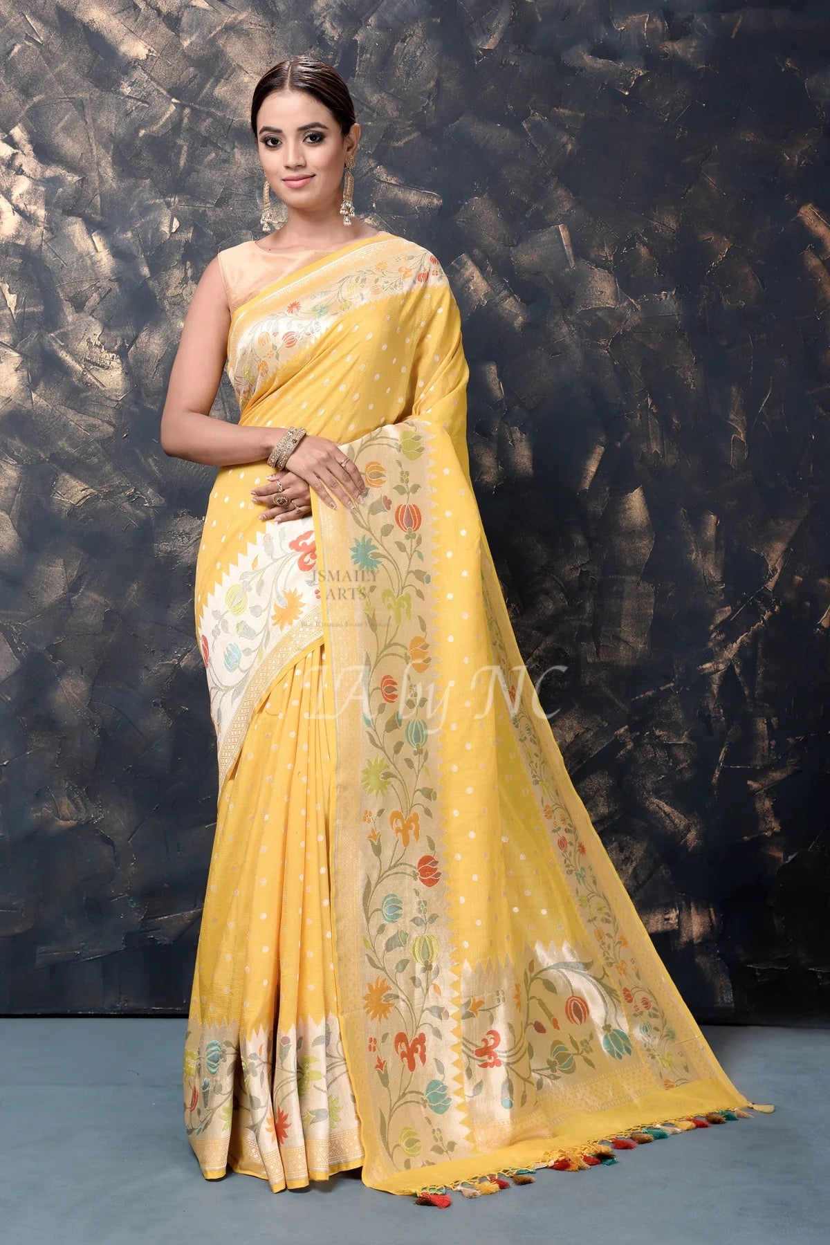 Bumblebee Banarasi Pure Khaddi Tussar Georgette Paithani Saree