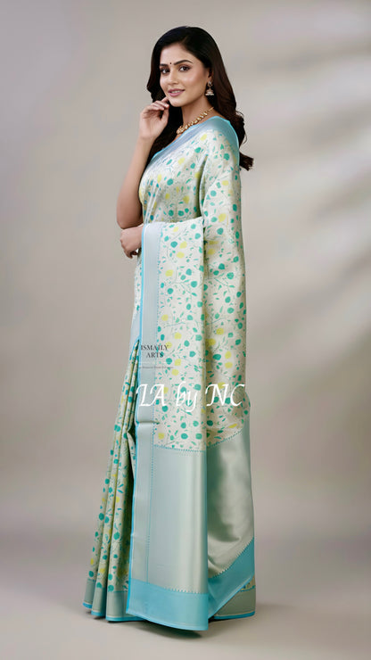 Turquoise Banarasi Pure Khaddi Tussar Georgette Brocade Saree