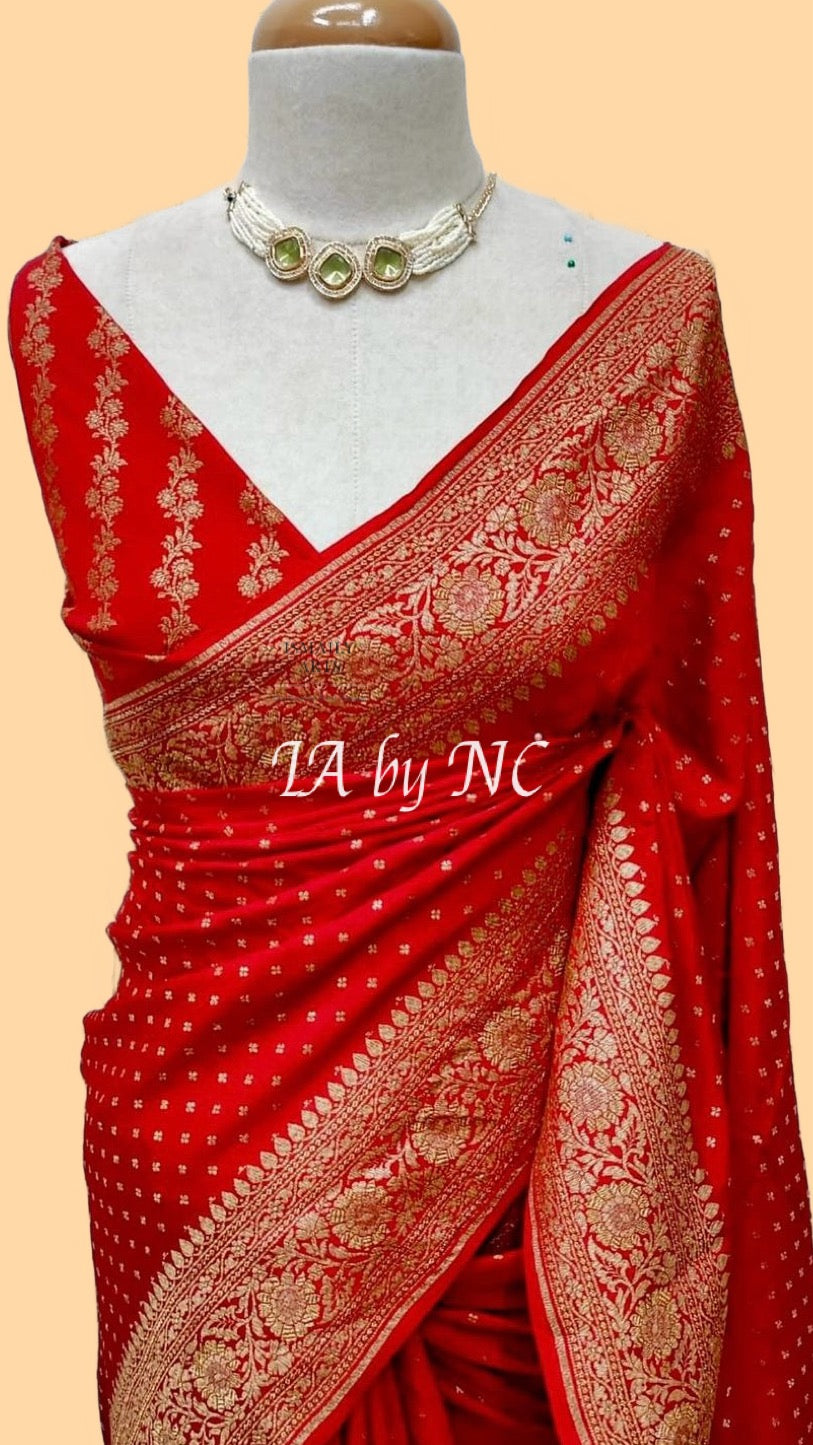 Crimson Banarasi Pure Khaddi Crepe Georgette Saree