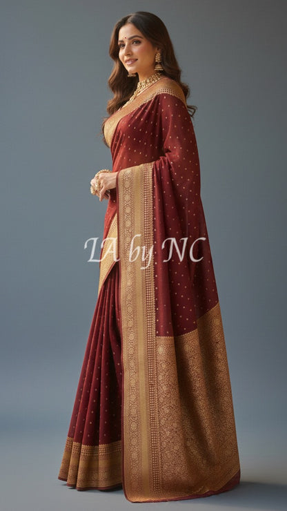 Burgundy Banarasi Pure Khaddi Georgette Saree