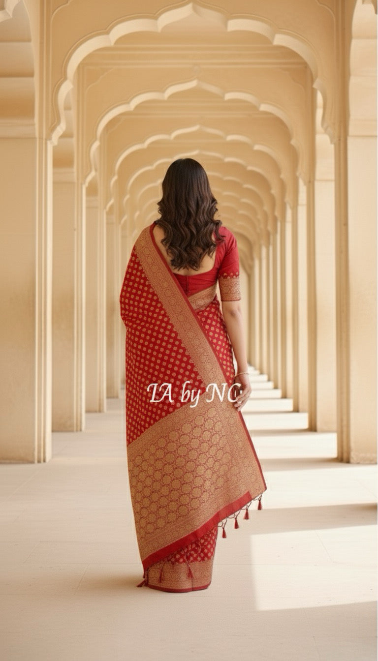 Crimson Banarasi Pure Khaddi Georgette Saree