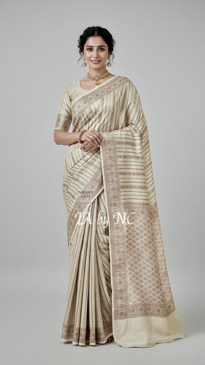 Beige Banarasi Pure Chiffon Georgette Saree
