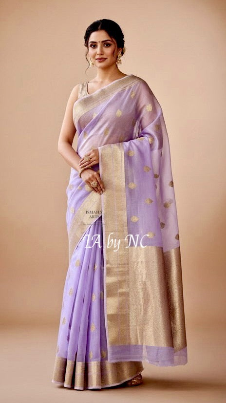 Lavender Banarasi Pure Kora Organza Kadwa Saree