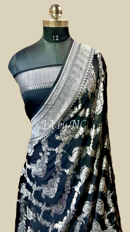 Black Banarasi Pure Khaddi Georgette Saree