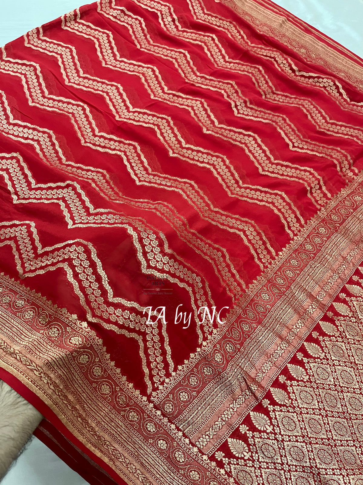 Crimson Banarasi Pure Khaddi Georgette Saree