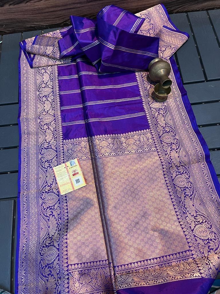 Grape Banarasi Pure Katan Silk Kadwa Saree