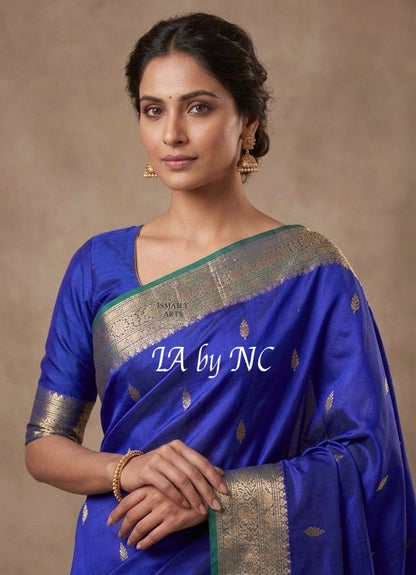 Indigo Banarasi Pure Kora Silk Kadwa Saree