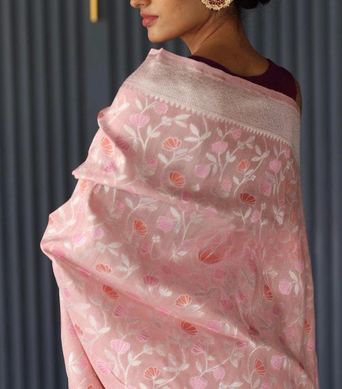 Flamingo Banarasi Pure Khaddi Georgette Saree