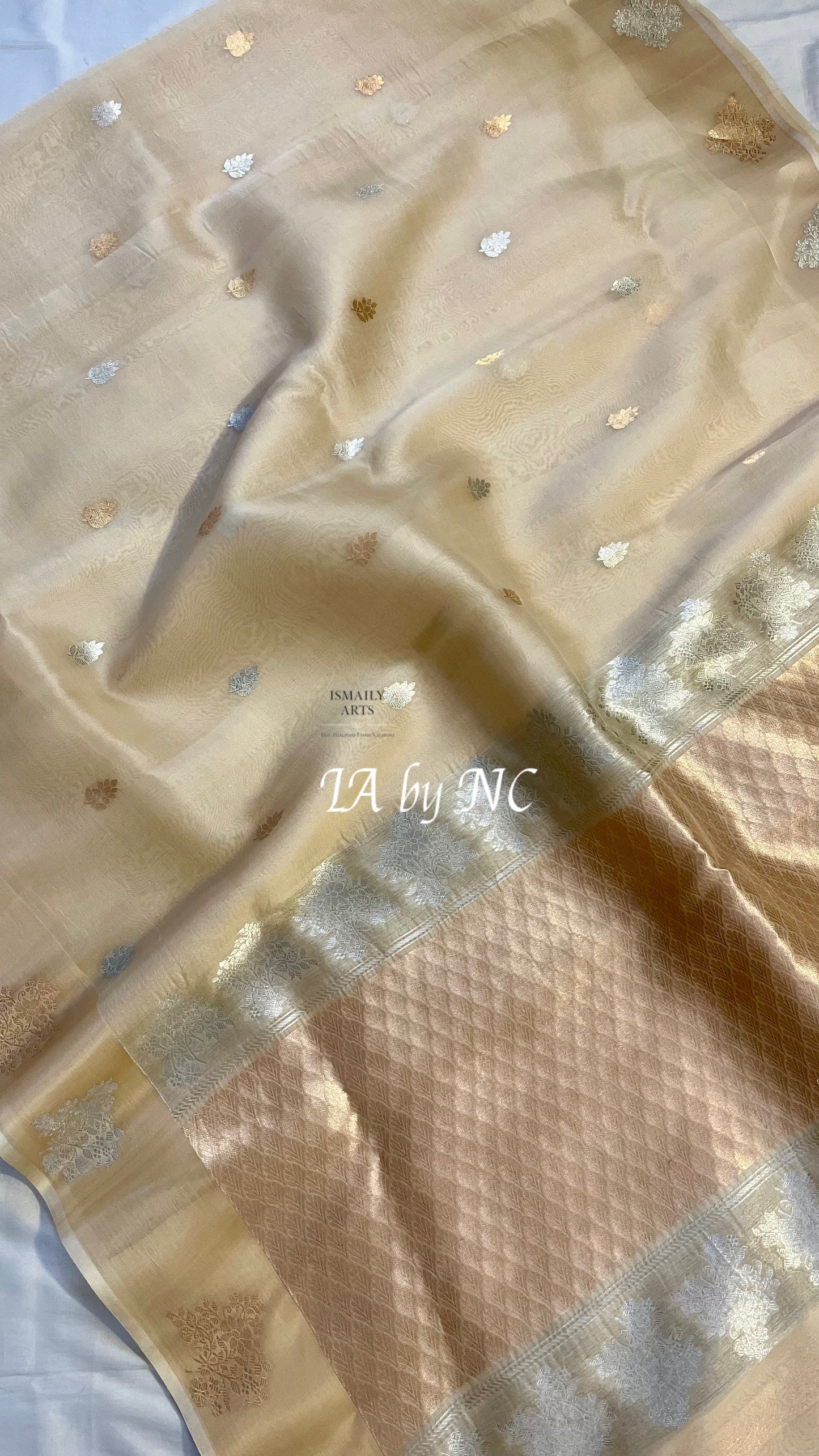 Beige Banarasi Pure Kora Silk Kadwa Saree