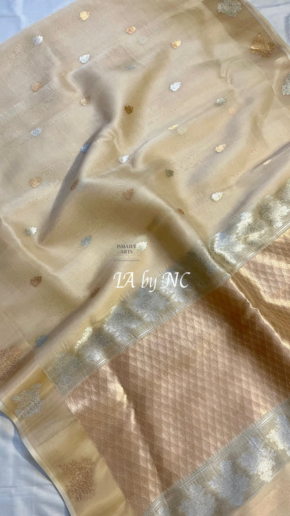 Beige Banarasi Pure Kora Silk Kadwa Saree