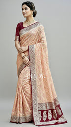 Peach Banarasi Pure Chiffon Georgette Saree