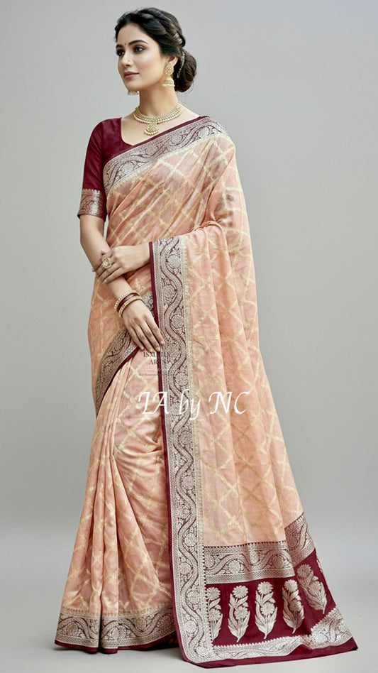 Peach Banarasi Pure Chiffon Georgette Saree