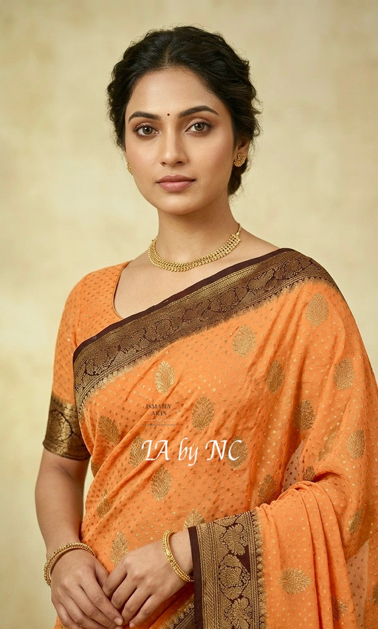 Apricot Banarasi Pure Khaddi Georgette Saree
