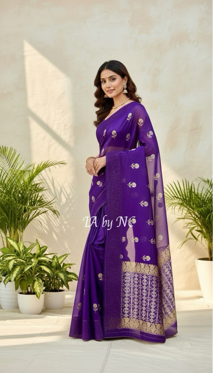 Grape Banarasi Pure Kora Silk Saree