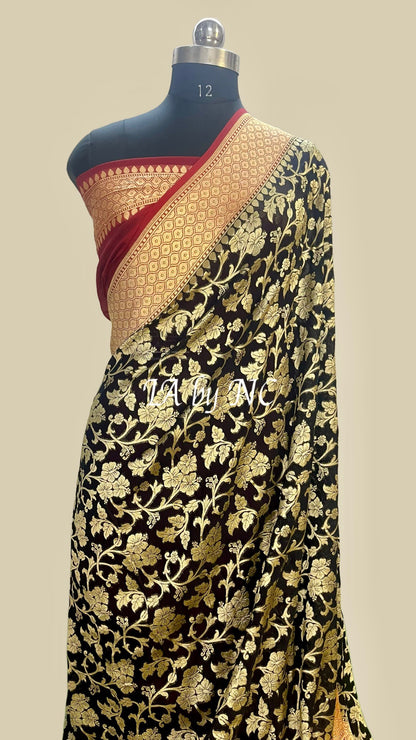 Black Banarasi Pure Khaddi Georgette Saree