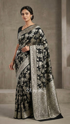 Black Banarasi Pure Chiffon Georgette Saree