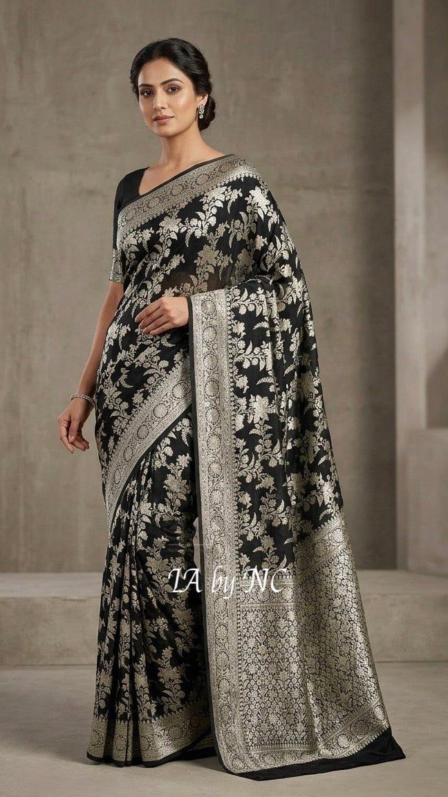 Black Banarasi Pure Chiffon Georgette Saree