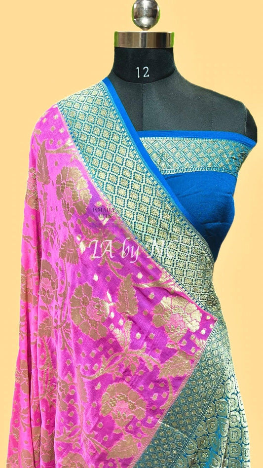 Pink Banarasi Pure Khaddi Georgette Saree