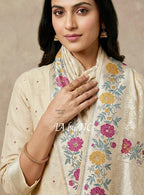 Beige Banarasi Pure Munga Silk Dress Material