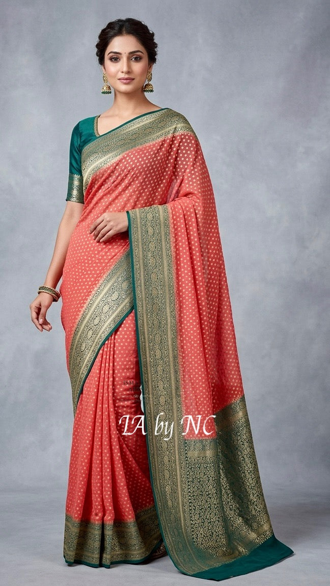 Scarlet Banarasi Pure Khaddi Georgette Saree
