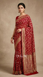 Carmine Banarasi Pure Khaddi Georgette Saree