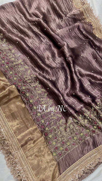 Mahogany Banarasi Pure Tissue Silk Zardosi Saree