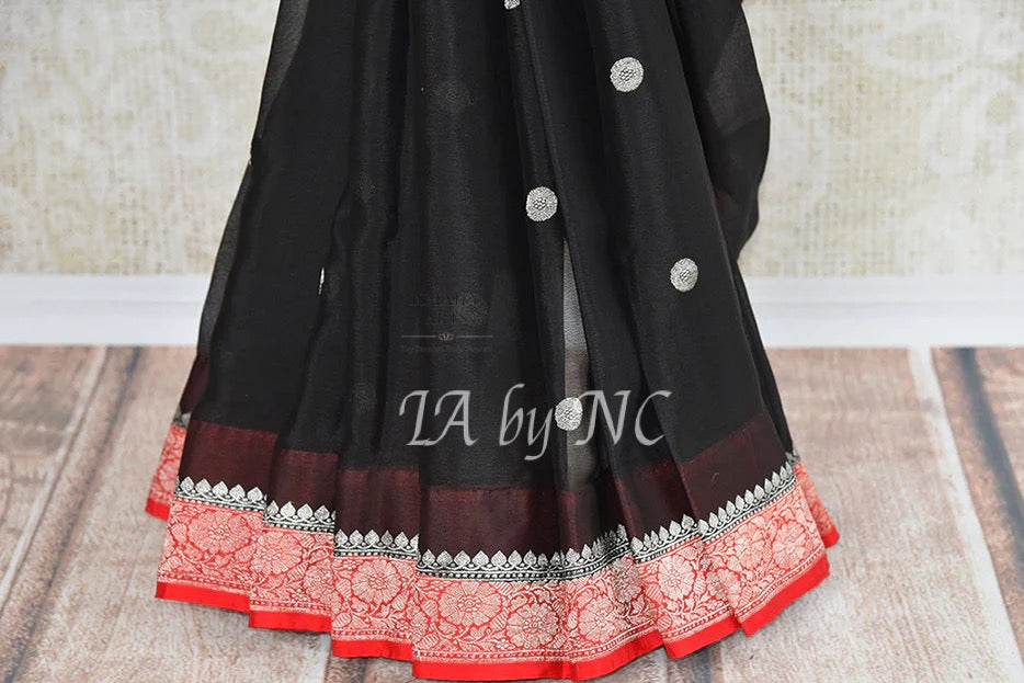 Black Banarasi Pure Khaddi Georgette Kadwa Saree