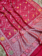 Strawberry Banarasi Pure Khaddi Tussar Georgette Meenakari Saree