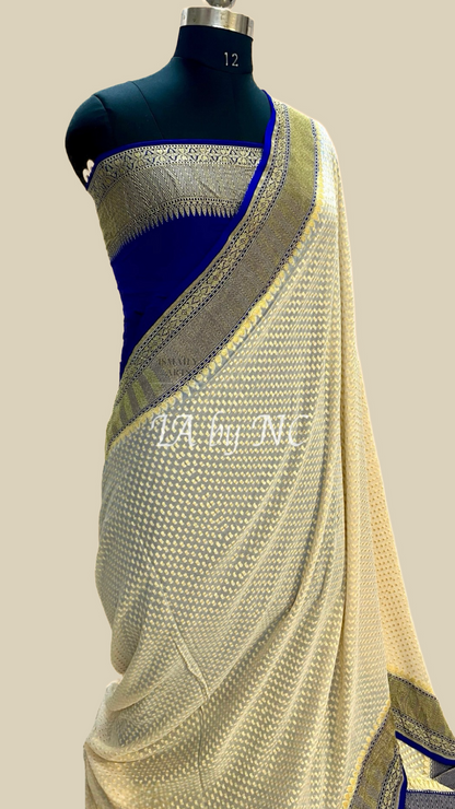 Offwhite Banarasi Pure Khaddi Georgette Saree
