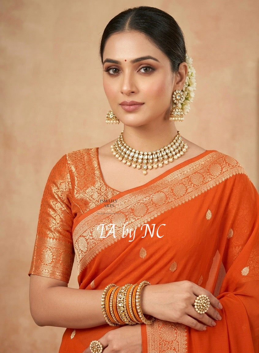 Scarlet Banarasi Pure Khaddi Georgette Kadwa Saree