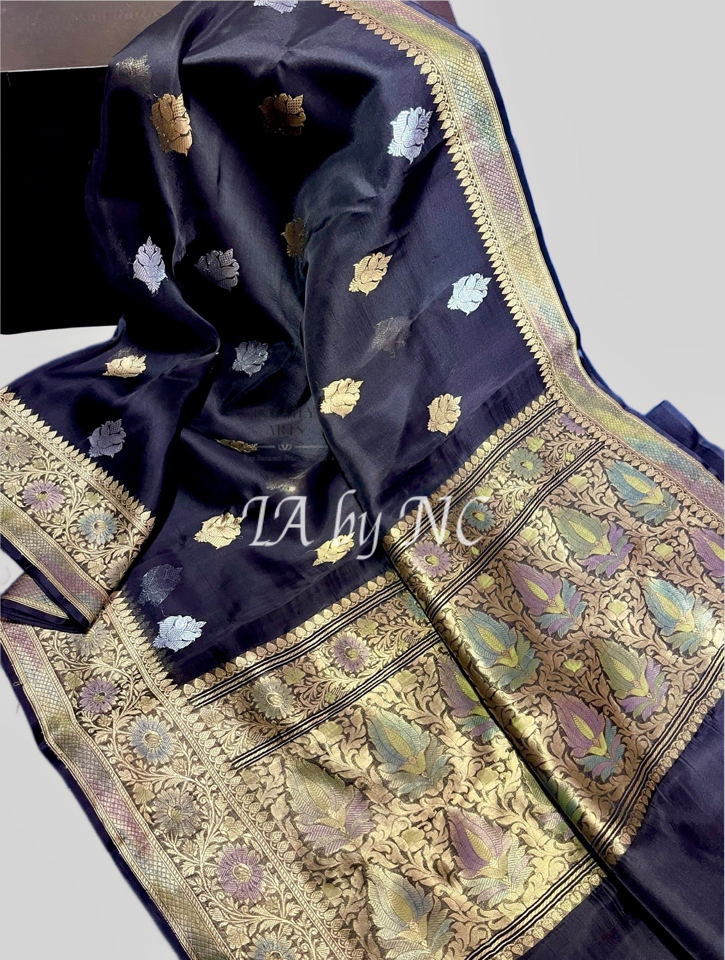 Black Banarasi Pure Kora Organza Kadwa Saree