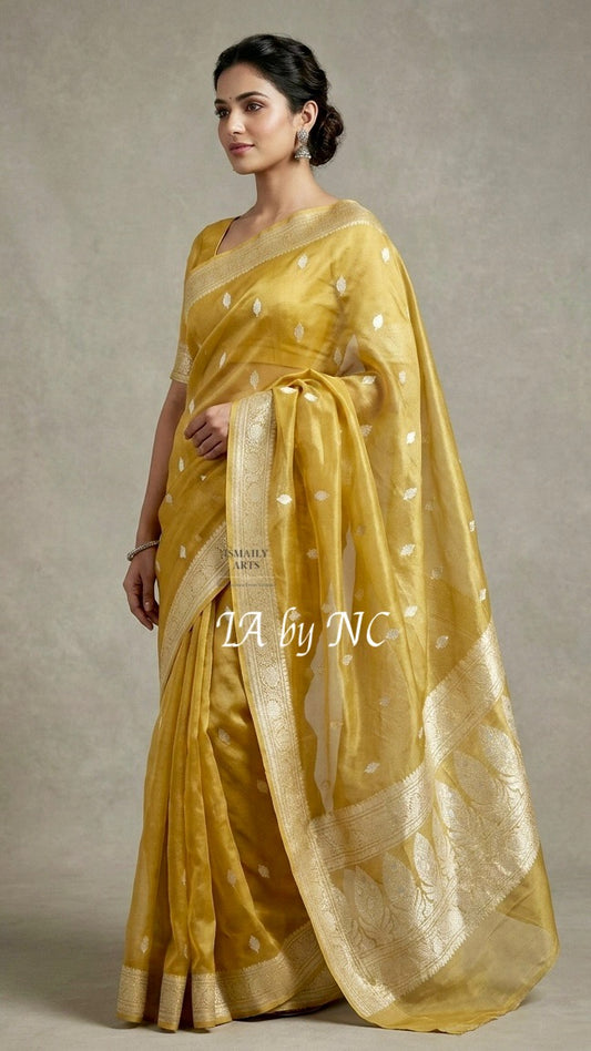 Goldenrod Banarasi Pure Tissue Silk Sona Rupa Kadwa Saree