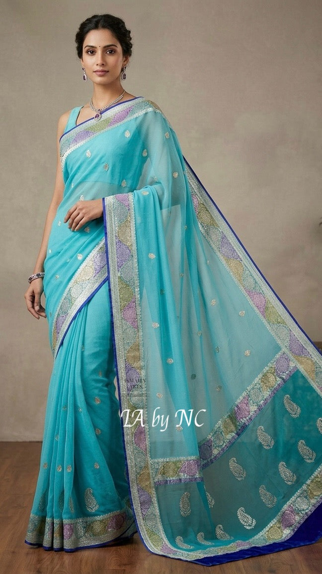 Baby Banarasi Pure Khaddi Georgette Kadwa Saree