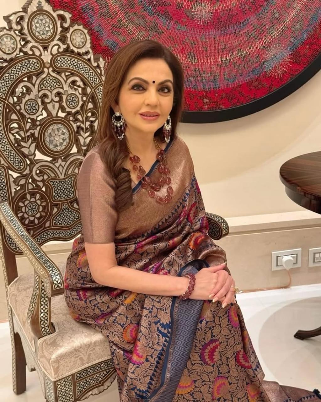 Nita Ambani’s Egyptian Banarasi Pure Katan Silk Meenakari Brocade Saree