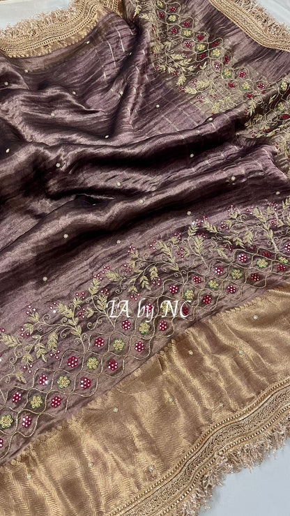 Mahogany Banarasi Pure Tissue Silk Zardosi Saree
